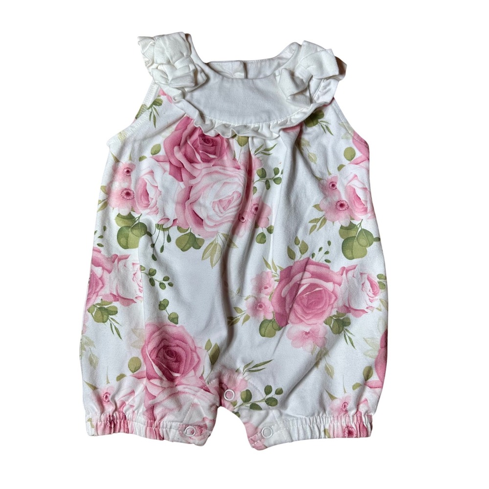 Limonada Floral Romper Baby Girls 3M White Pink Excellent Ruffled cottagecore